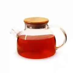 Чайник заварочный стеклянный с бамбуковой крышкой и пружинкой, подставка