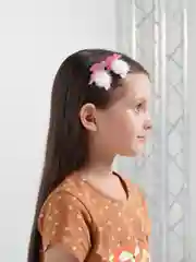 Розовый заколки блестящие "Оленята", с пушком, 1 пара