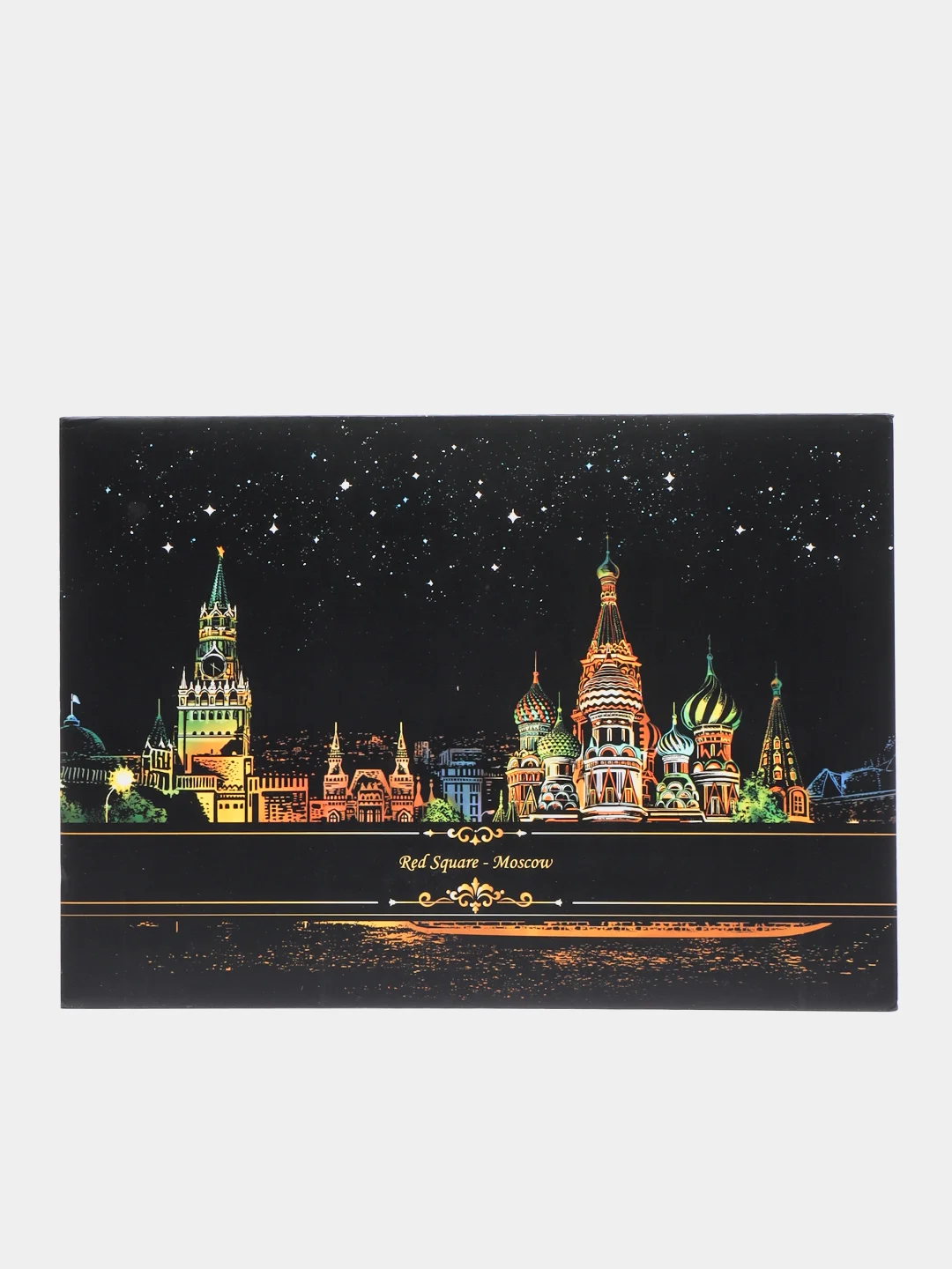 Красный скретч картины "Ночной город" (Эйфелева башня, Красная площадь, Биг-Бен, Диснейленд)