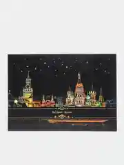 Красный скретч картины "Ночной город" (Эйфелева башня, Красная площадь, Биг-Бен, Диснейленд)