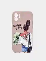 Бежевый чехол для iPhone 11, 12 с бархатной подкладкой с картинкой / рисунком