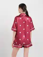 Бордовый пижама женская с шортами, домашний комплект шелковый