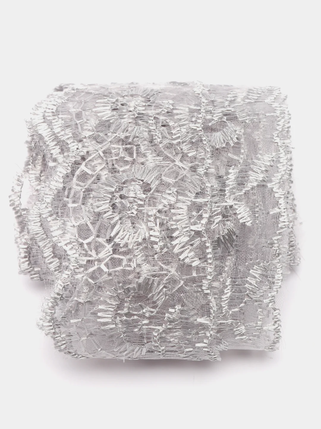Серебряный кружево, органза, 2 м, ширина 4 см