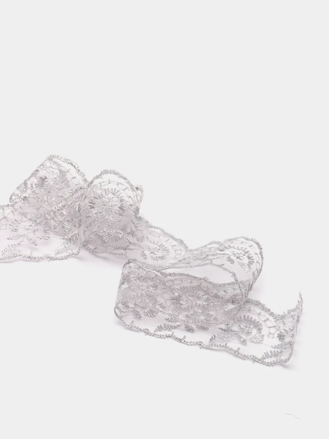 Серебряный кружево, органза, 2 м, ширина 4 см