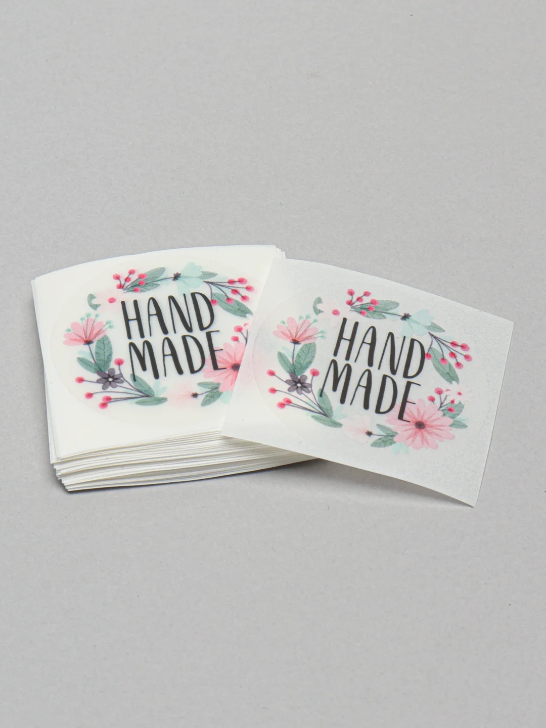 Кремовый наклейки для бизнеса, цветов и подарков "Handmade"4 х 4 см, набор 50 шт