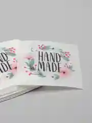 Кремовый наклейки для бизнеса, цветов и подарков "Handmade"4 х 4 см, набор 50 шт