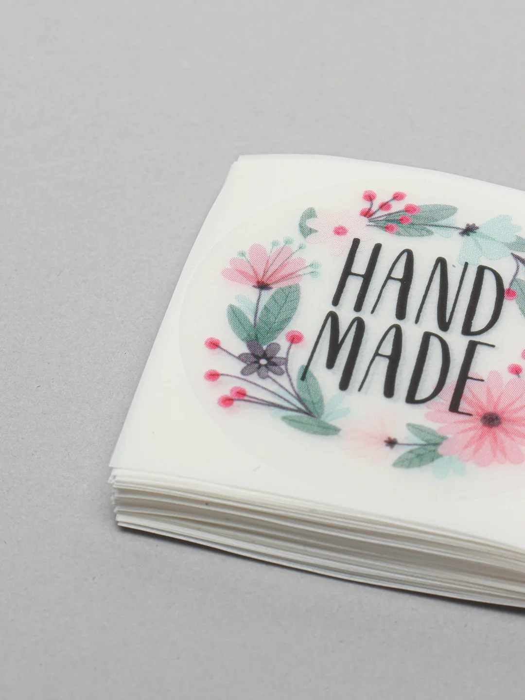 Кремовый наклейки для бизнеса, цветов и подарков "Handmade"4 х 4 см, набор 50 шт