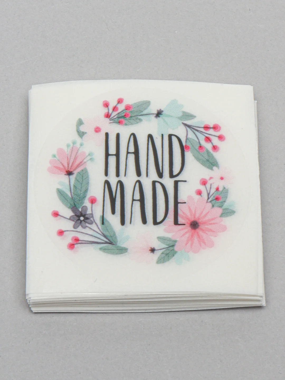 Кремовый наклейки для бизнеса, цветов и подарков "Handmade"4 х 4 см, набор 50 шт