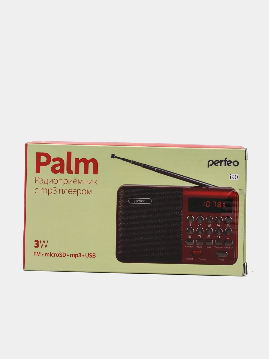 Красный perfeo радиоприемник цифровой PALM FM 87.5-108МГц/ MP3/ питание USB или 18650