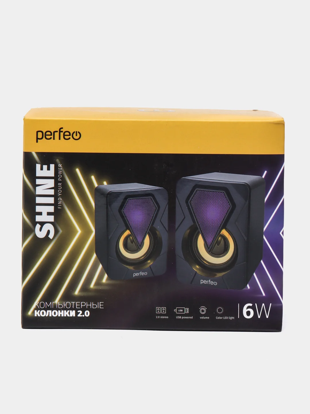 Perfeo колонки "SHINE", 2.0, мощность 2х3 Вт, USB