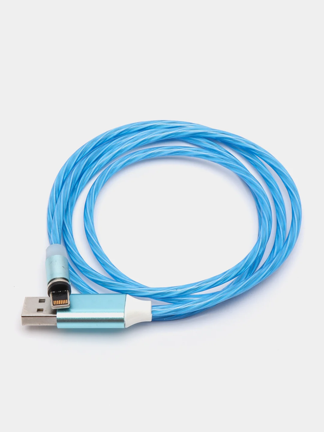 Синий кабель магнитный, светящийся 2.1А+магнитный коннектор (micro usb, Apple lightning, type c)
