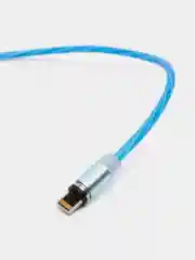 Синий кабель магнитный, светящийся 2.1А+магнитный коннектор (micro usb, Apple lightning, type c)