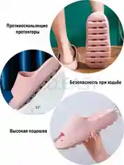 Розовый шлепанцы, тапочки резиновые домашние, сланцы женсике мужские на высокой подошве