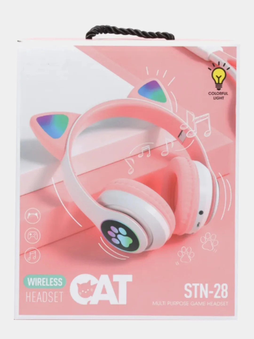 Розовый беспроводные Bluetooth-наушники STN-28, с кошачьими светящимися ушками, детские