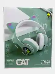 Бирюзовый беспроводные Bluetooth-наушники STN-28, с кошачьими светящимися ушками, детские