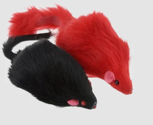 Серый меланж игрушка для кошек и котят Мышь-погремушка натуральный мех, разные цвета