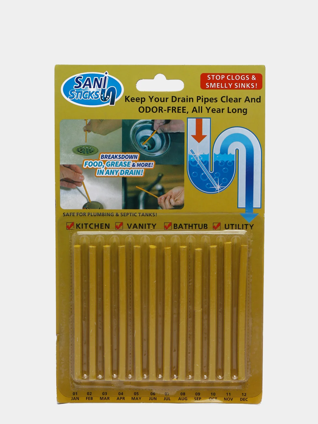 Желтый палочки Sani Sticks для прочистки водосточных труб