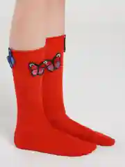 Красный носки с объемными бабочками