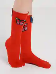 Красный носки с объемными бабочками