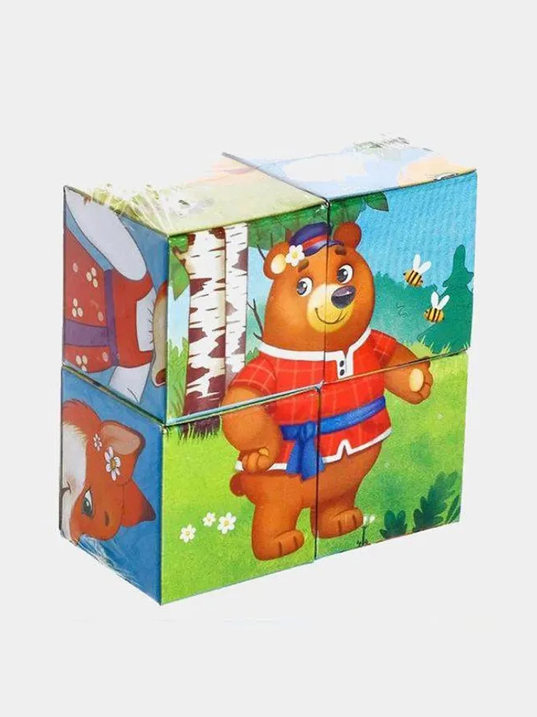 Зелёный хаки кубики картонные Зверята по методике Монтессори