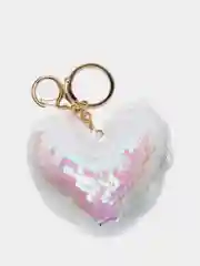 Белый мягкий брелок "Сердце" с пайетками, 9 см