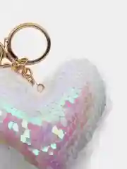 Белый мягкий брелок "Сердце" с пайетками, 9 см