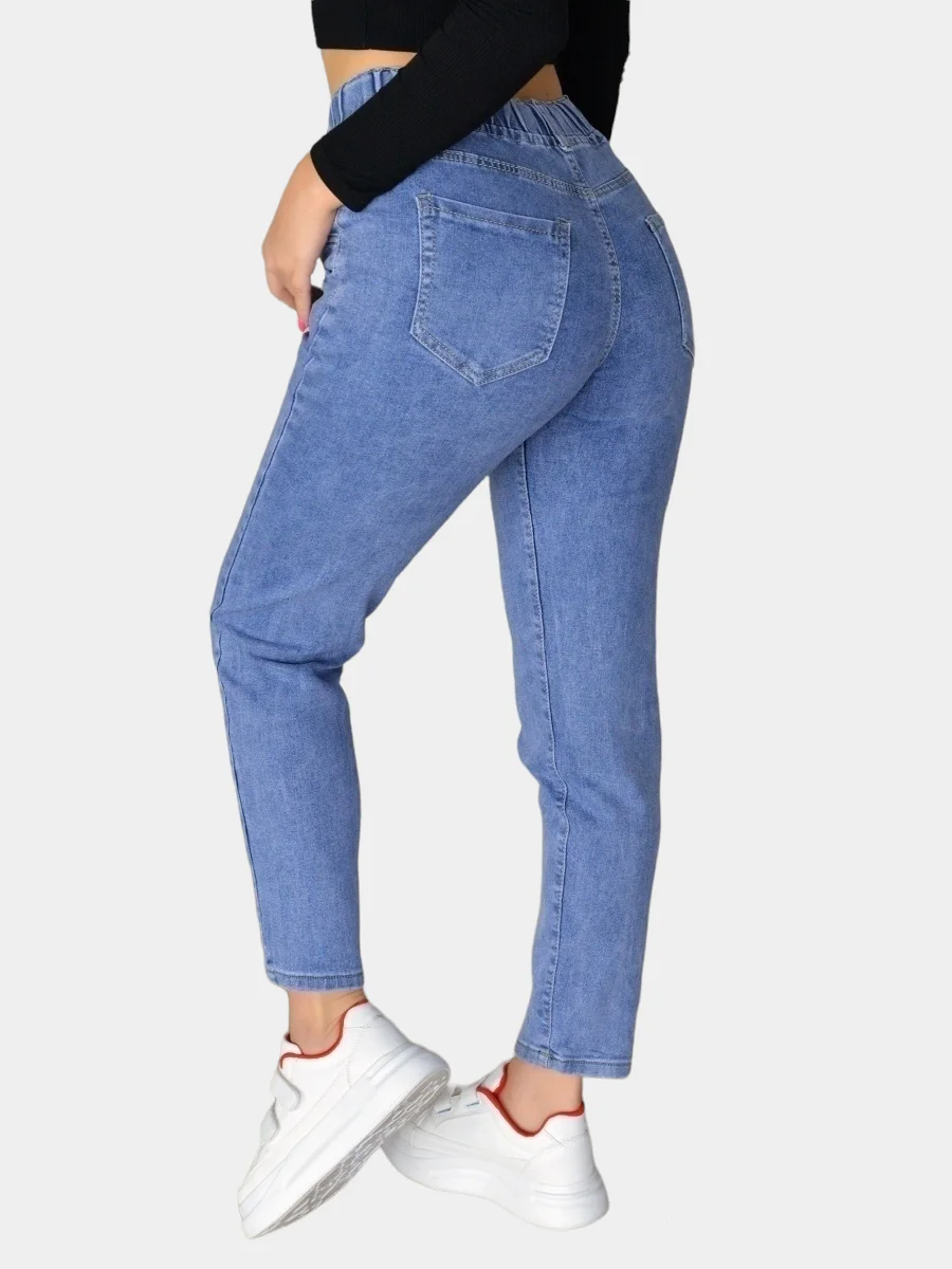 Голубой джинсы skinny женские зауженные, с высокой посадкой