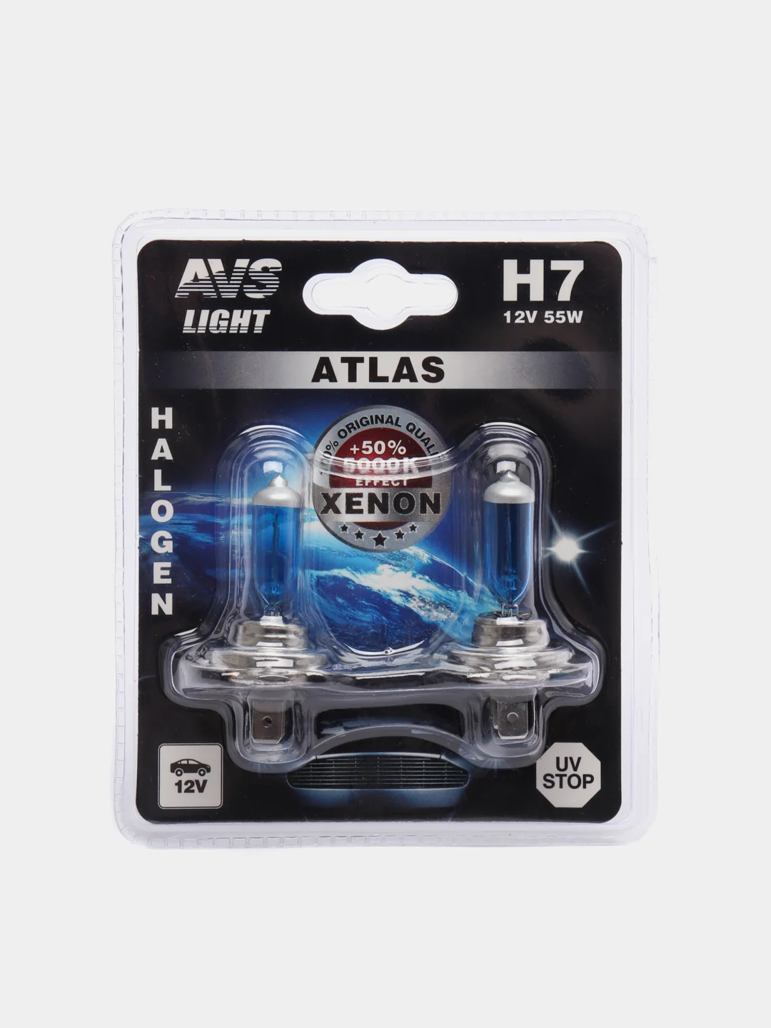 Галогенная лампа AVS ATLAS 5000К H7, 12V, 55W, 2 штуки