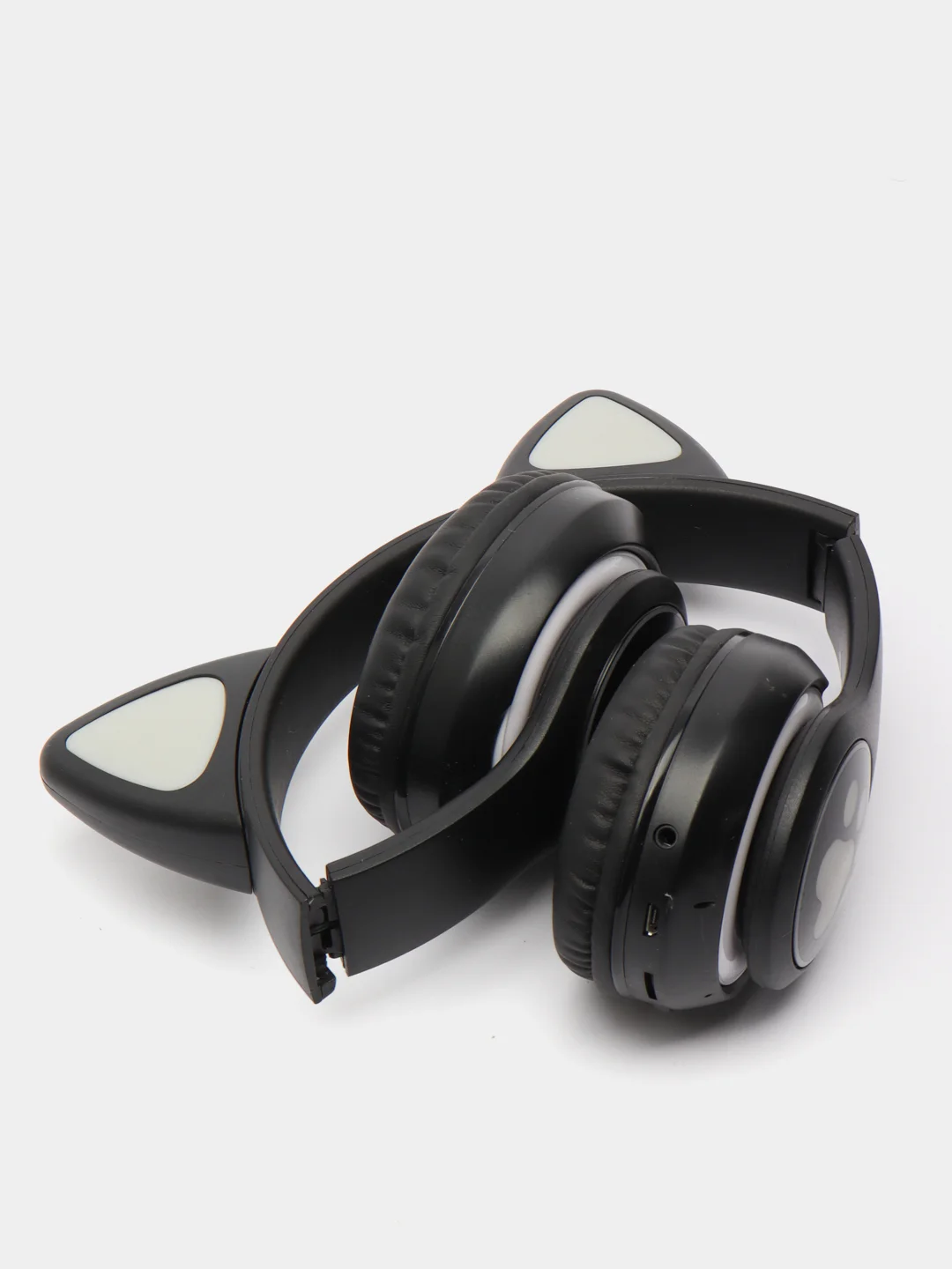 Черный наушники беспроводные Bluetooth с кошачьими светящимися ушками Cat Ear STN-28