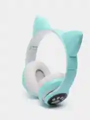 Бирюзовый наушники беспроводные Bluetooth с кошачьими светящимися ушками Cat Ear STN-28