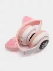 Розовый наушники беспроводные Bluetooth с кошачьими светящимися ушками