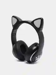 Черный наушники беспроводные Bluetooth с кошачьими светящимися ушками