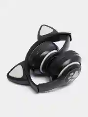 Черный наушники беспроводные Bluetooth с кошачьими светящимися ушками