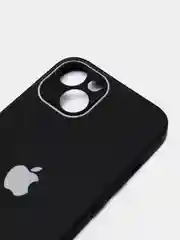 Черный чехол силиконовый с матовой стеклянной панелью для iPhone 11, 12, 13, 13 Pro, 13 Pro Max