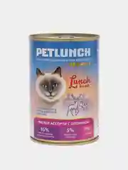 Корм для кошек Lunch for pets мясное ассорти с олениной, кусочки в желе, консервы 400гр