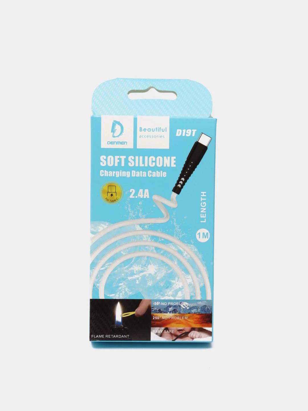 Белый кабель Denmen D19 microUSB, Type-C, Lightning быстрая зарядка
