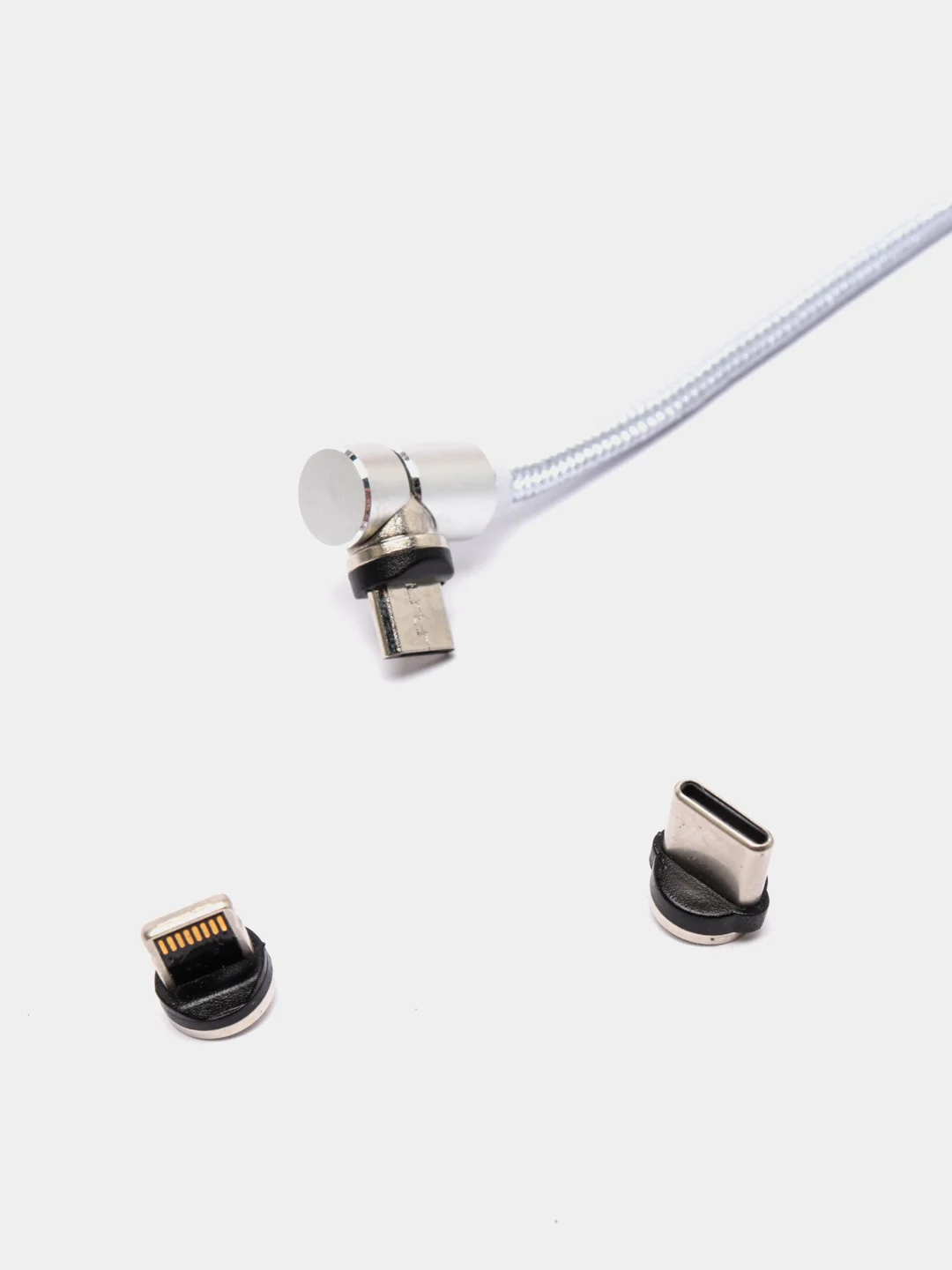 Серый кабель 3 в 1 с магнитными насадками в комплекте, сменные, Type-C, Android, iPhone