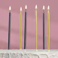 Свечи в торт "Ройс", 6 шт, высокие, 13 см, чёрные и золотые