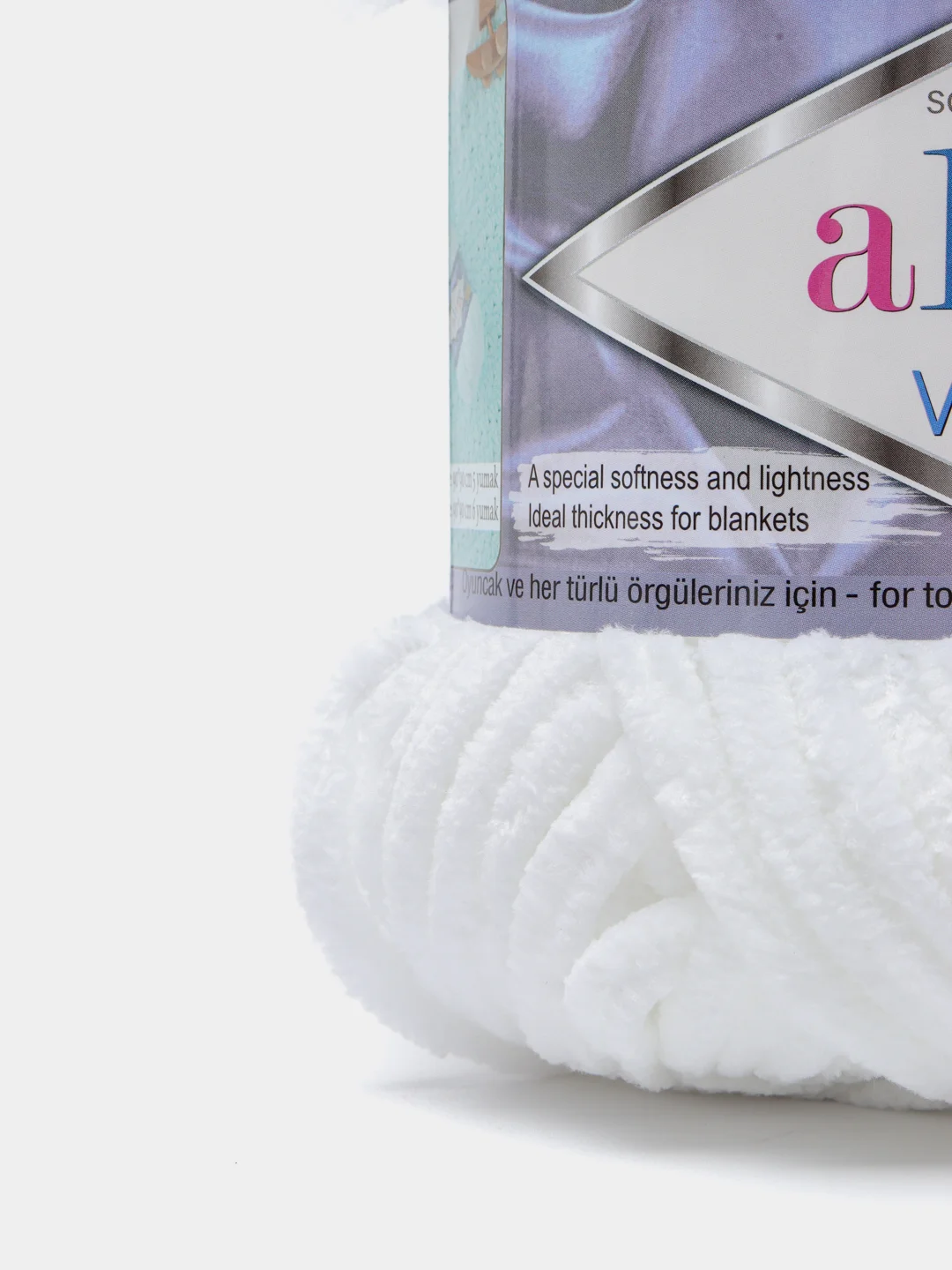 Белый пряжа плюшевая Alize Velluto, 100% микрополиэстер, 100 г, 68 м