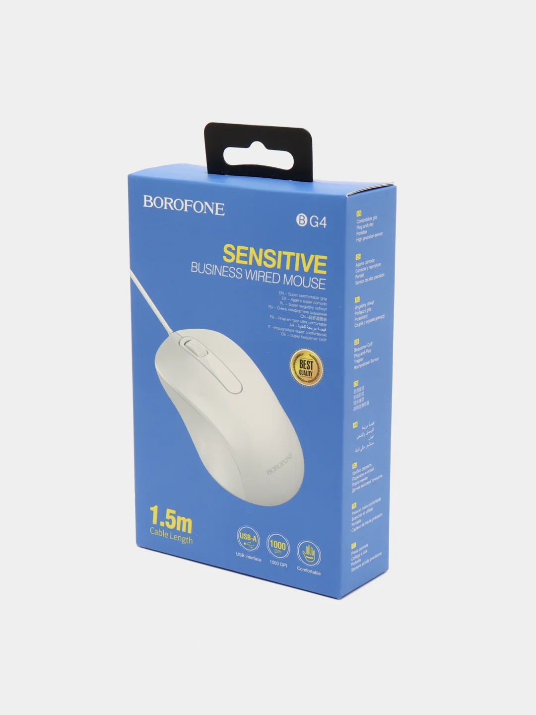 Белый мышь компьютерная проводная BOROFONE BG4 Universal Business USB