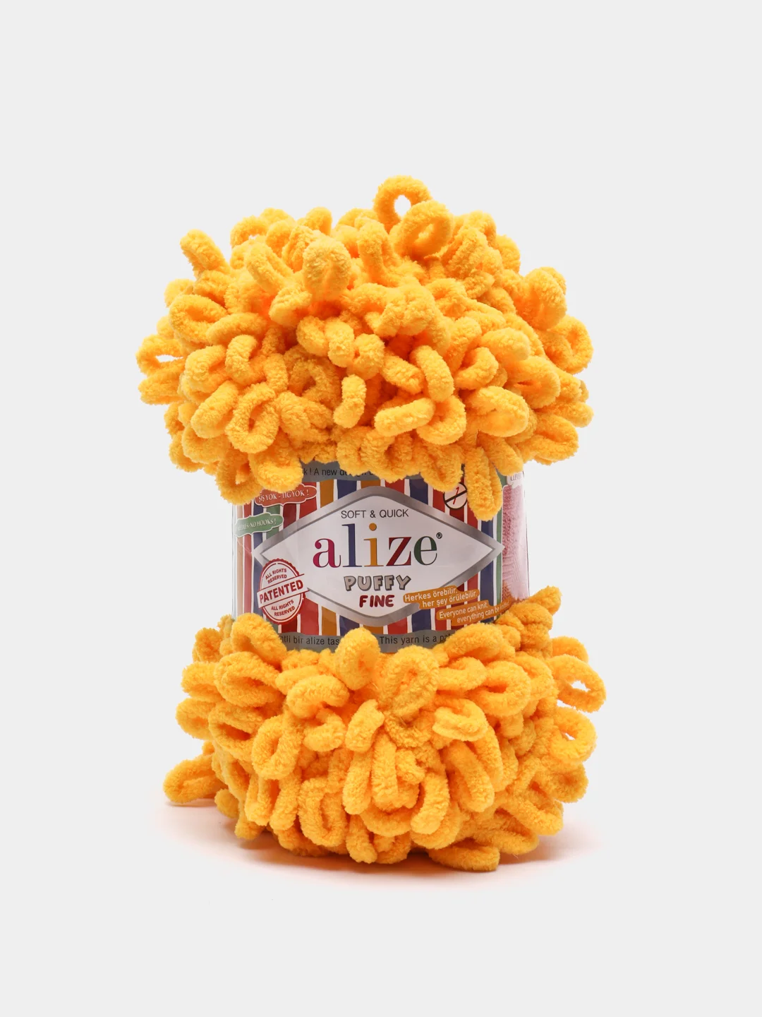 Горчичный пряжа Alize Puffy Fine, маленькие петельки, микрополиэстер, 100 г, 14 м