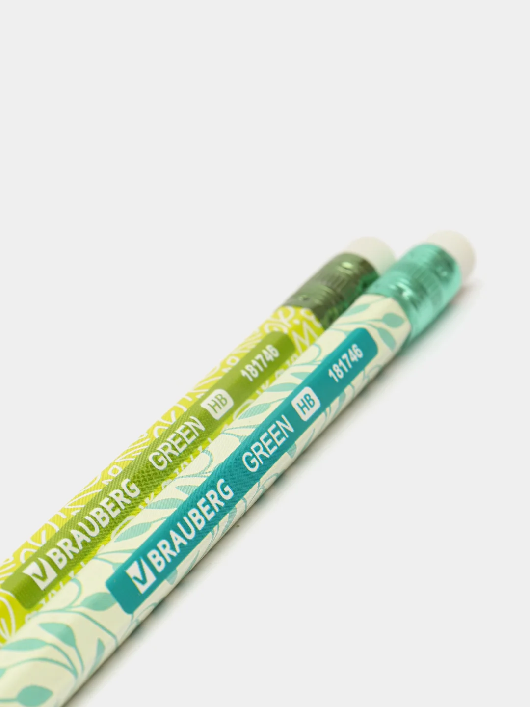Карандаш чернографитный Brauberg "Green", 3 штуки, HB, с ластиком, пластиковый