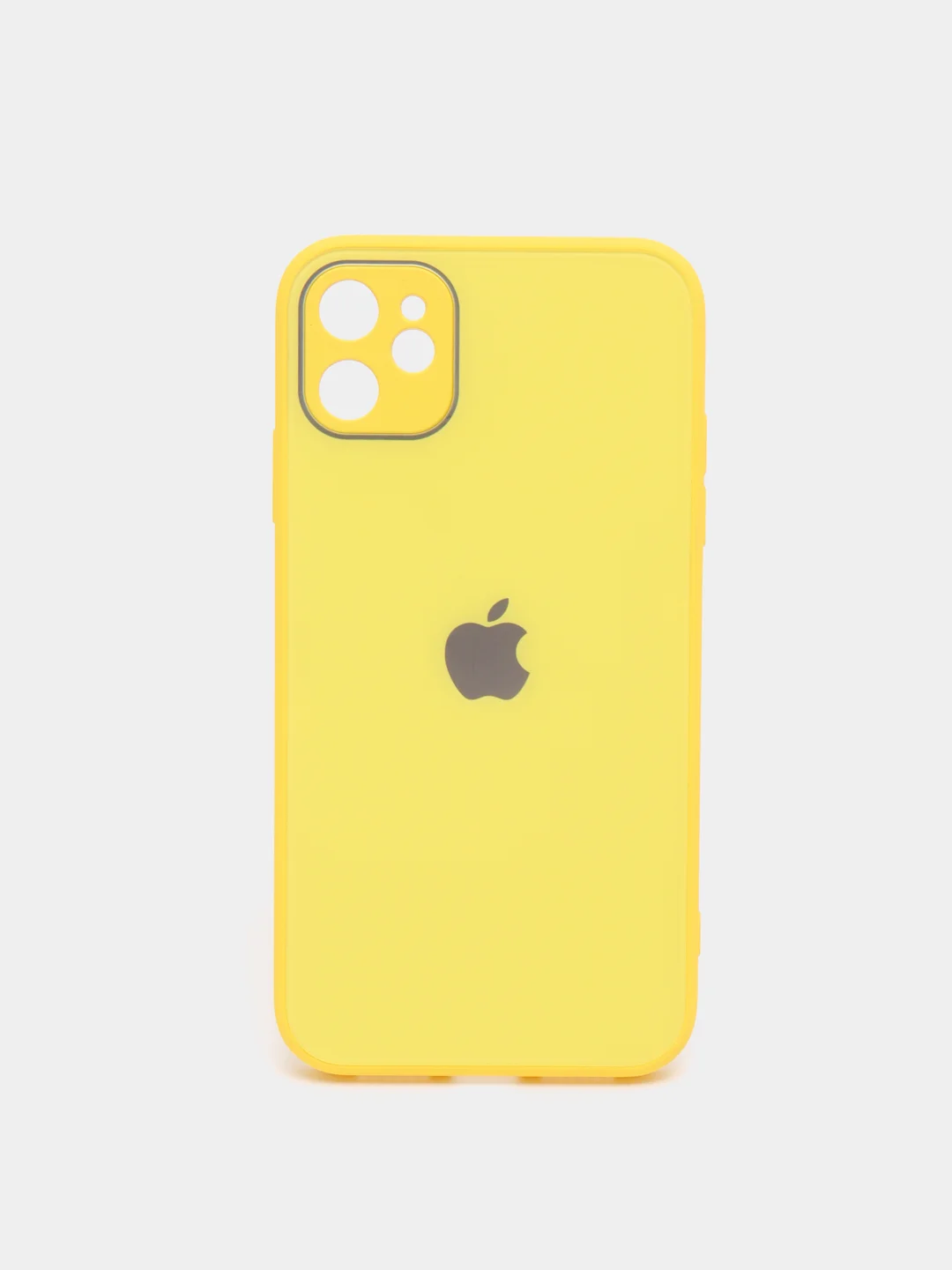 Желтый чехол силиконовый с матовой стеклянной панелью для iPhone 11, 12, 13, 13 Pro, 13 Pro Max