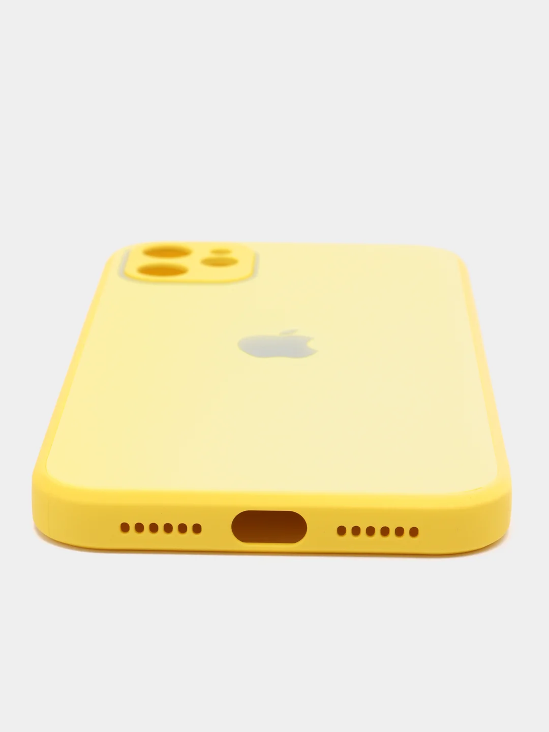 Желтый чехол силиконовый с матовой стеклянной панелью для iPhone 11, 12, 13, 13 Pro, 13 Pro Max