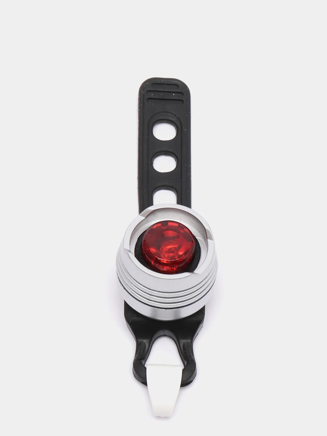 Серебряный мини-фонарь велосипедный, 3 режима, d 2.5 см, 1LED, 2хCR2032 (в комплекте)