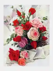 Красный алмазная мозаика 30х40 см "Цветы без подрамника