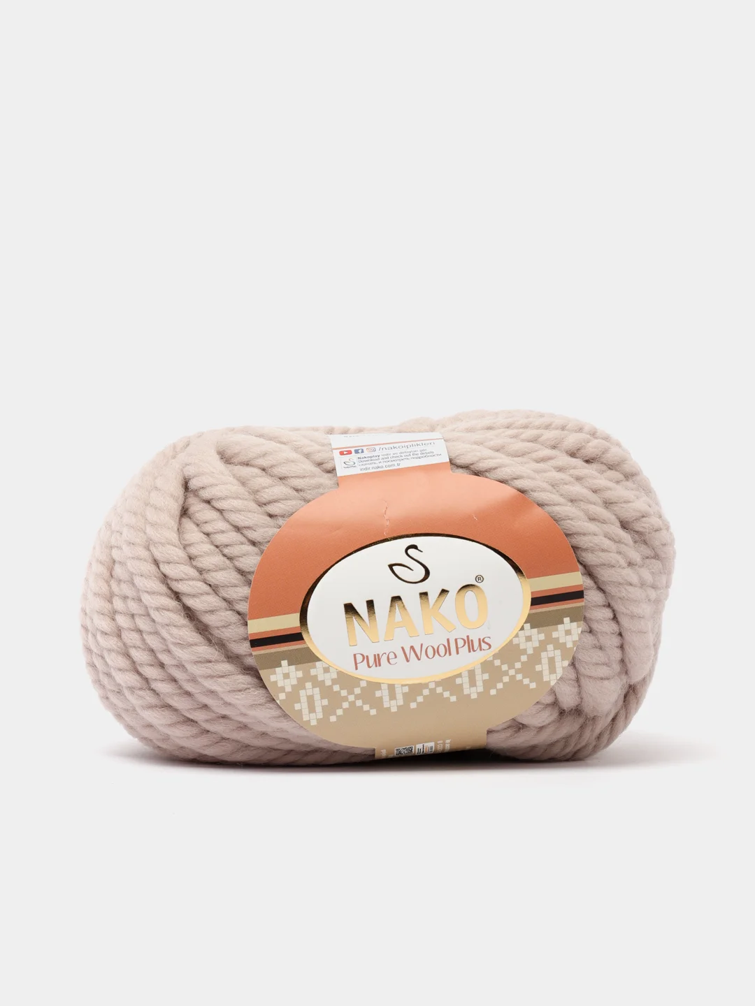Бежевый пряжа Nako Pure Wool Plus, 100%шерсть, 100г/30м