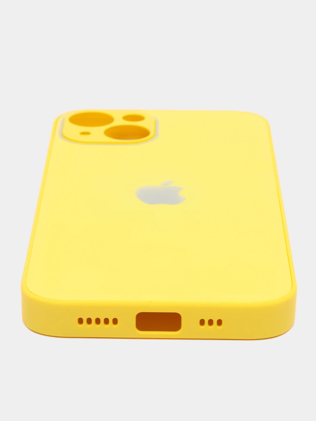 Желтый чехол силиконовый с матовой стеклянной панелью для iPhone 11, 12, 13, 13 Pro, 13 Pro Max