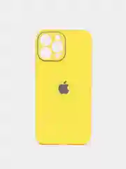 Желтый чехол силиконовый с матовой стеклянной панелью для iPhone 11, 12, 13, 13 Pro, 13 Pro Max