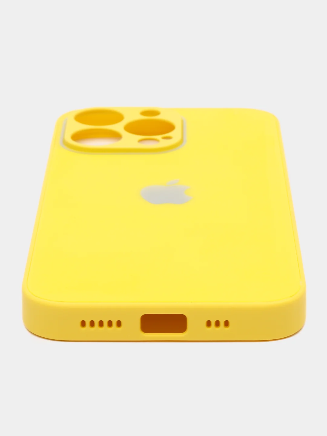 Желтый чехол силиконовый с матовой стеклянной панелью для iPhone 11, 12, 13, 13 Pro, 13 Pro Max